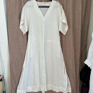 Trovata White V-Neck Linen Dress